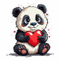 Wall Mural - cute panda with heart cartoon illustration on white background