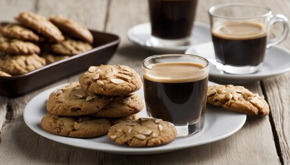 Canvas Print - A plate of cookies and two cups of coffee