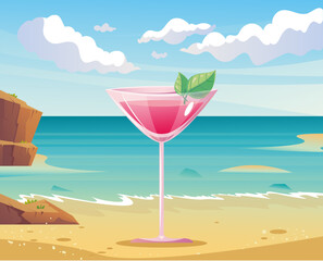 Wall Mural - Summer tropical cocktail on beach vacation concept. Vector design graphic illustration