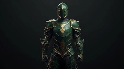 Wall Mural - Cyborg with green armor on black background