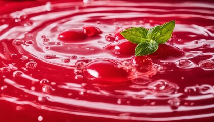 Wall Mural - A red liquid with a green leaf floating in it