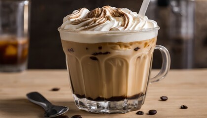 Wall Mural - A glass of coffee with whipped cream and chocolate shavings