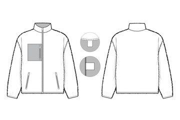 Wall Mural - full zip fleece sherpa pile jacket flat technical drawing illustration mock-up template for design and tech packs men or unisex fashion CAD streetwear women workwear utility