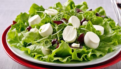 Poster - A salad with lettuce, cherries, cheese, and dressing