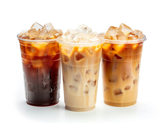 Iced coffees isolated on a white background in a minimalist style.