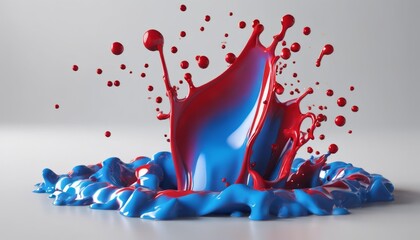 Wall Mural - A splash of red and blue paint on a white background