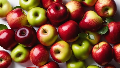 A bunch of apples in a row with a green and red color