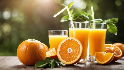 Canvas Print - A glass of orange juice with a slice of orange on the side