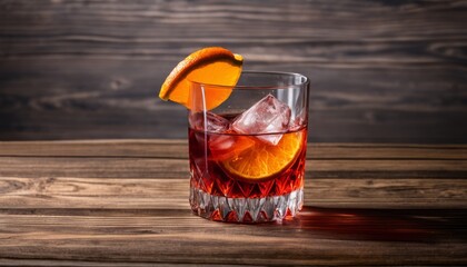 Poster - A glass of red liquid with an orange slice on top