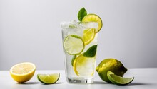 A Glass Of Water With Lemon And Lime Slices
