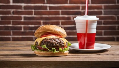 Sticker - A burger and a drink on a table