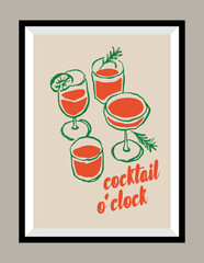 Wall Mural - Cocktails hand drawn illustration in a poster frame for wall art gallery