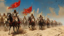 Horsemen Are Heading For The Battlefield Across The Barren Land. Seamless Looping 4k Time-lapse Animation Video Background