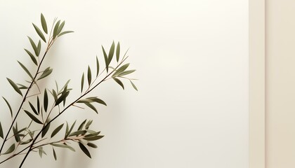 Wall Mural - foliage on neutral white background with texture for mockups. foliage isolated on abstract background. off white background with greenery and leaves
