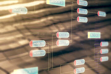 Wall Mural - multi exposure of abstract creative coding sketch on blurry abstract metal background, artificial in