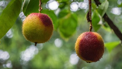 Poster - Two red fruits hanging from a tree