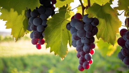 Canvas Print - A bunch of purple grapes hanging from a tree