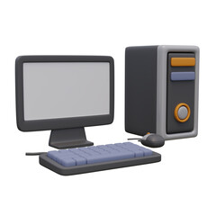 3d render illustration of personal computer with monitor keyboard and mouse. Technology concept. Illustration for web or app design