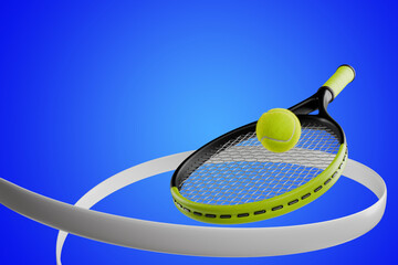 Wall Mural - Set of tennis racket and sports ball. 3d rendering