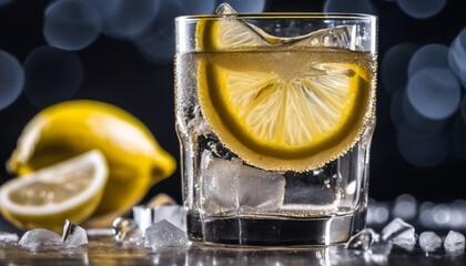 Wall Mural - A glass of lemonade with a lemon wedge and ice