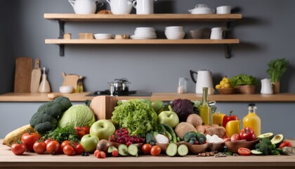 Sticker - A large assortment of fruits and vegetables on a table