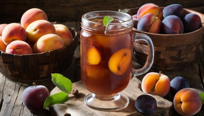 Wall Mural - A glass jar filled with peaches and plums