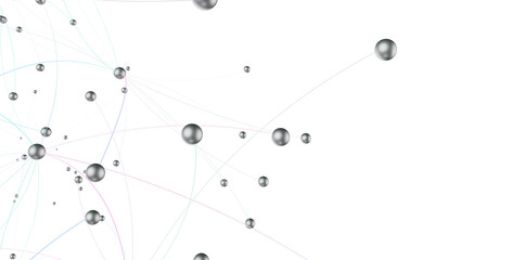 Wall Mural - Big data visualization. Network connection structure with chaotic distribution of points and lines. 3D rendering.