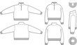 © Jack - Oversized cropped quarter zip pullover sweatshirt flat technical drawing illustration mock-up template for design and tech packs men or unisex fashion CAD streetwear oversized loose baggy