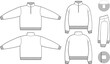Oversized cropped quarter zip pullover sweatshirt flat technical drawing illustration mock-up template for design and tech packs men or unisex fashion CAD streetwear oversized loose baggy