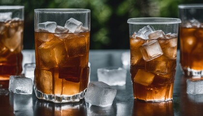 Canvas Print - Three glasses of iced tea with ice cubes