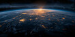 Weltkugel auf dunklen Hintergrund vom Weltall Nahaufnahme im Querformat für Banner, ai generativ
