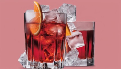 Wall Mural - Two glasses of red drinks with orange slices and ice cubes