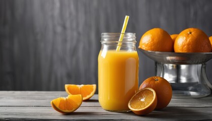 Wall Mural - A glass of orange juice with orange slices