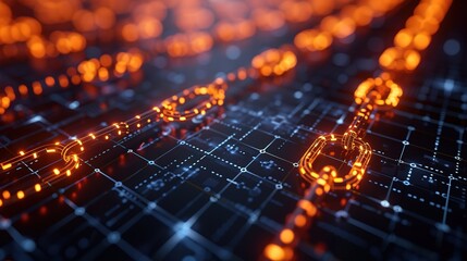 Abstract image of a glowing blockchain network, symbolizing secure digital transactions and cryptocurrency technology.