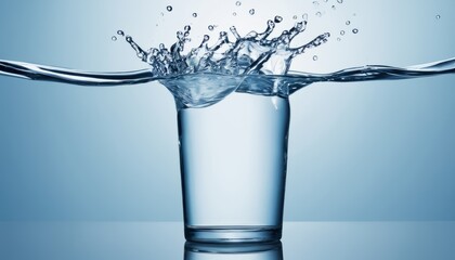 Poster - A glass of water with a drop of water falling into it