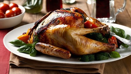 Poster - A plate of roasted chicken with vegetables