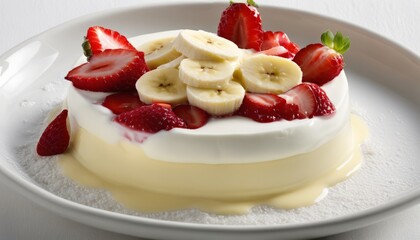 Sticker - A white plate with strawberries and bananas