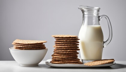 Wall Mural - A stack of crackers and a glass of milk