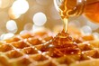 Close-up of Belgian waffles with maple syrup, breakfast