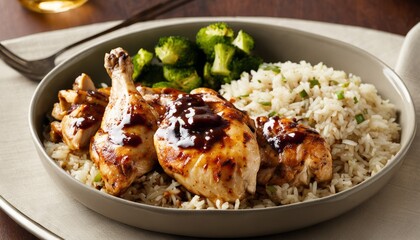 Sticker - A plate of rice, broccoli, and chicken