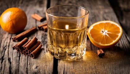 Canvas Print - A glass of orange juice with cinnamon sticks