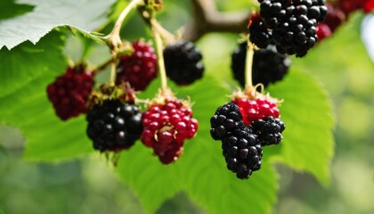 Canvas Print - A bunch of ripe blackberries on a tree