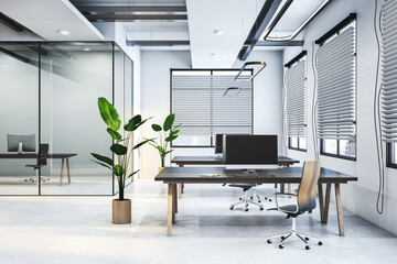 Wall Mural - Modern office interior with furniture and equipment. 3D Rendering.