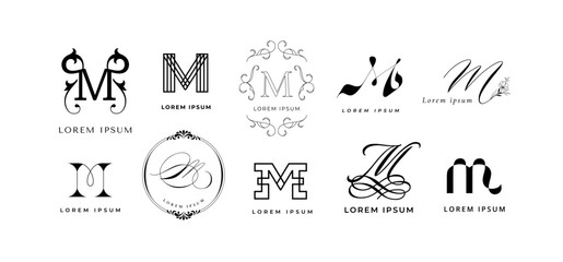 Wall Mural - Creative M emblem. Letter m monogram for minimalist and modern branding. Typography template vector icon set