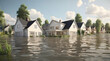 3d rendering. flooding houses.Generative AI