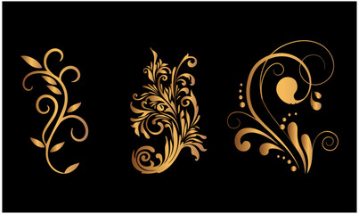 Wall Mural - abstract floral flower, golden floral ornament