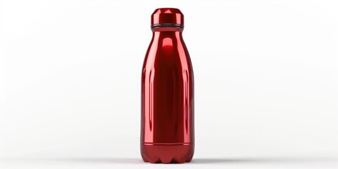 Poster - A red water bottle placed on a clean white surface. Suitable for showcasing hydration, fitness, or environmental themes