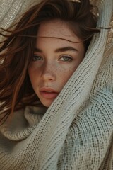 Wall Mural - A close-up image of a person wearing a sweater. This versatile picture can be used for various themes and concepts