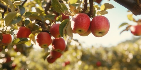 Poster - A bunch of red apples hanging from a tree. Perfect for food and agriculture-related projects