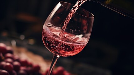 A glass of wine being poured into a wine glass. Suitable for wine enthusiasts and beverage-related designs